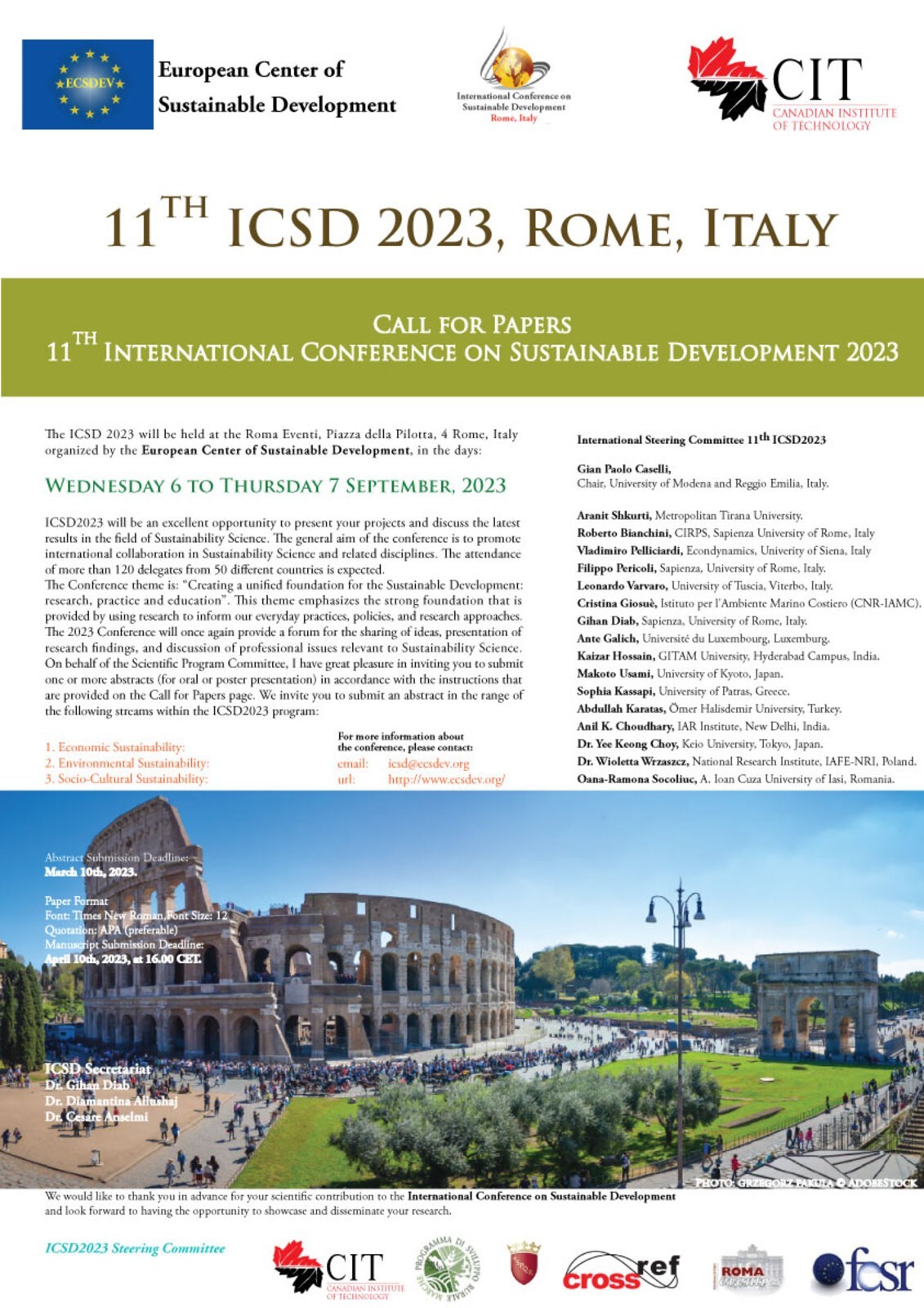 ICSD 2023 : 11th International Conference on Sustainable Development, 6 - 7 September Rome, Italy