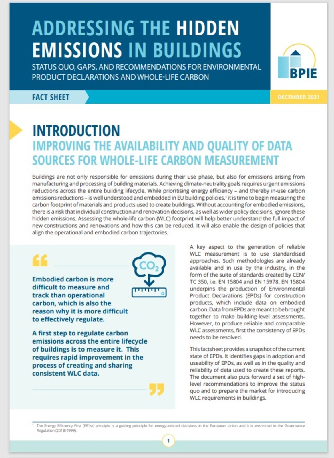 Addressing the Hidden Emissions in Buildings: Status quo, gaps and recommendations for Environmental Product Declarations and Whole-Life Carbon 