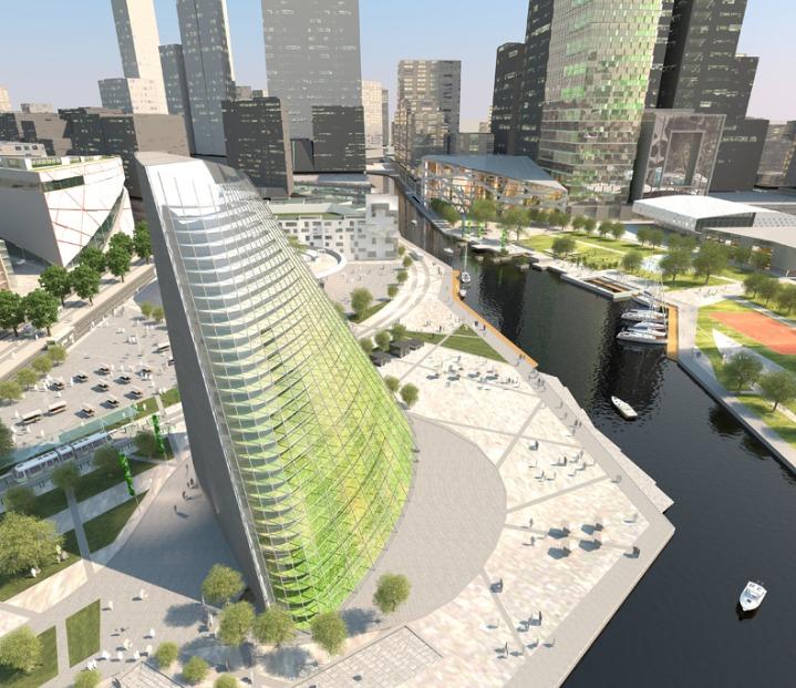 World Food Building, agricultura urbana integrada en un edificio en altura con invernadero vertical