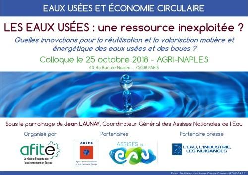Les eaux usées : une ressource inexploitée ? Colloque le 25 octobre 2018 à Paris